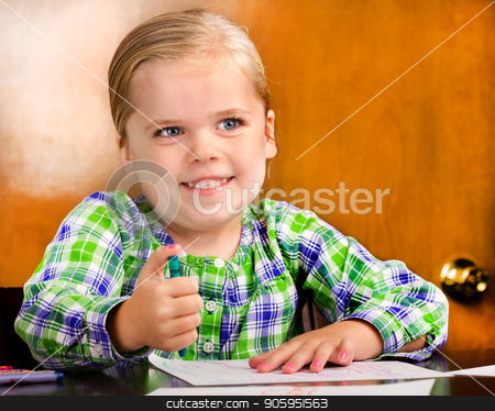 To use this stock image in your creative project, please select the size you need over to the right and click the "Add to Cart" button.
Your downloaded image will come with the Cutcaster watermark removed so don’t worry about the watermark you see on this page. Smiling young girl doing a drawing. stock photo, Child holding a crawn while drawing some pretty pictures by txking