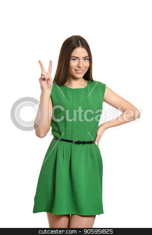 To use this stock image in your creative project, please select the size you need over to the right and click the "Add to Cart" button.
Your downloaded image will come with the Cutcaster watermark removed so don’t worry about the watermark you see on this page. Woman with thumbs up stock photo, Portrait of woman in green dress with thumbs up by Ruslan Huzau