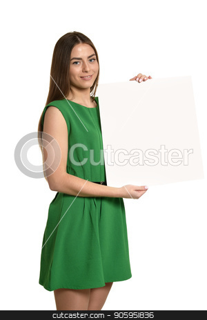 To use this stock image in your creative project, please select the size you need over to the right and click the "Add to Cart" button.
Your downloaded image will come with the Cutcaster watermark removed so don’t worry about the watermark you see on this page. young girl with empty sheet of paper stock photo, young girl with empty sheet of paper against white background by Ruslan Huzau