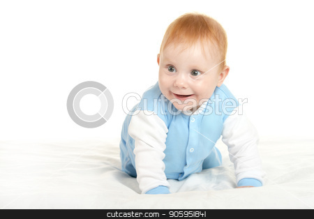To use this stock image in your creative project, please select the size you need over to the right and click the "Add to Cart" button.
Your downloaded image will come with the Cutcaster watermark removed so don’t worry about the watermark you see on this page. Adorable baby boy on blanket stock photo, Adorable baby boy on blanket on a white background by Ruslan Huzau