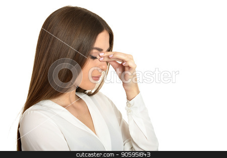 To use this stock image in your creative project, please select the size you need over to the right and click the "Add to Cart" button.
Your downloaded image will come with the Cutcaster watermark removed so don’t worry about the watermark you see on this page. Beautiful woman with headache stock photo, Beautiful woman in white blouse with headache on white background by Ruslan Huzau