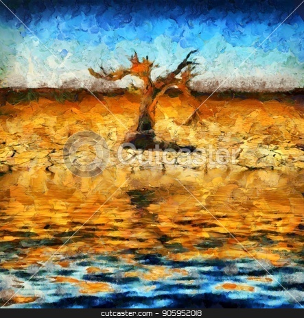 To use this stock image in your creative project, please select the size you need over to the right and click the "Add to Cart" button.
Your downloaded image will come with the Cutcaster watermark removed so don’t worry about the watermark you see on this page. Old tree stock photo, Surreal painting. Old dry tree on a desert shore. by Bruce Rolff