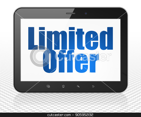 To use this stock image in your creative project, please select the size you need over to the right and click the "Add to Cart" button.
Your downloaded image will come with the Cutcaster watermark removed so don’t worry about the watermark you see on this page. Finance concept: Tablet Pc Computer with Limited Offer on display stock photo, Finance concept: Tablet Pc Computer with blue text Limited Offer on display, 3D rendering by mkabakov