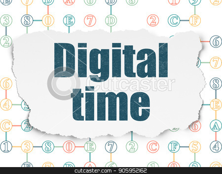 To use this stock image in your creative project, please select the size you need over to the right and click the "Add to Cart" button.
Your downloaded image will come with the Cutcaster watermark removed so don’t worry about the watermark you see on this page. Time concept: Digital Time on Torn Paper background stock photo, Time concept: Painted blue text Digital Time on Torn Paper background with Scheme Of Hexadecimal Code by mkabakov