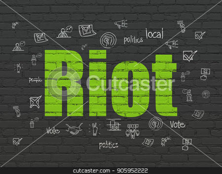 To use this stock image in your creative project, please select the size you need over to the right and click the "Add to Cart" button.
Your downloaded image will come with the Cutcaster watermark removed so don’t worry about the watermark you see on this page. Politics concept: Riot on wall background stock photo, Politics concept: Painted green text Riot on Black Brick wall background with Hand Drawn Politics Icons by mkabakov