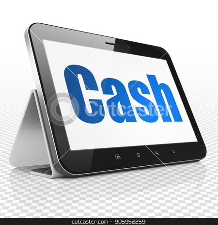 To use this stock image in your creative project, please select the size you need over to the right and click the "Add to Cart" button.
Your downloaded image will come with the Cutcaster watermark removed so don’t worry about the watermark you see on this page. Currency concept: Tablet Computer with Cash on display stock photo, Currency concept: Tablet Computer with blue text Cash on display, 3D rendering by mkabakov