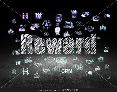 To use this stock image in your creative project, please select the size you need over to the right and click the "Add to Cart" button.
Your downloaded image will come with the Cutcaster watermark removed so don’t worry about the watermark you see on this page. Finance concept: Reward in grunge dark room stock photo, Finance concept: Glowing text Reward, Hand Drawn Business Icons in grunge dark room with Dirty Floor, black background by mkabakov