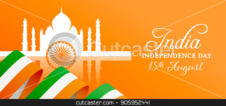 To use this stock image in your creative project, please select the size you need over to the right and click the "Add to Cart" button.
Your downloaded image will come with the Cutcaster watermark removed so don’t worry about the watermark you see on this page. India Independence Day Taj Mahal flag web banner stock vector clipart, India Independence Day celebration web banner. Taj Mahal landmark building silhouette with indian flag and typography quote. EPS10 vector. by Cienpies Design