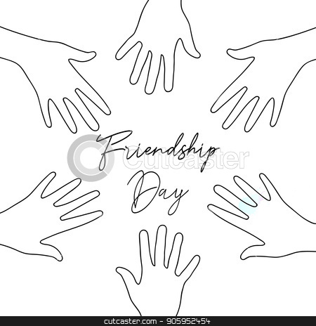 To use this stock image in your creative project, please select the size you need over to the right and click the "Add to Cart" button.
Your downloaded image will come with the Cutcaster watermark removed so don’t worry about the watermark you see on this page. Friendship Day friend group hands together card stock vector clipart, Happy Friendship Day greeting card illustration of friend group hands together in hand drawn style with celebration text quote. EPS10 vector. by Cienpies Design