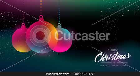 To use this stock image in your creative project, please select the size you need over to the right and click the "Add to Cart" button.
Your downloaded image will come with the Cutcaster watermark removed so don’t worry about the watermark you see on this page. Christmas and New Year glow decoration card stock vector clipart, Merry Christmas and Happy New Year greeting card of colorful bauble ornament, modern neon color gradients. Holiday night illustration in futuristic glow style. EPS10 vector. by Cienpies Design