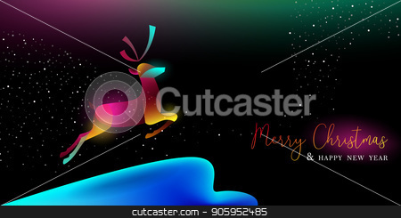 To use this stock image in your creative project, please select the size you need over to the right and click the "Add to Cart" button.
Your downloaded image will come with the Cutcaster watermark removed so don’t worry about the watermark you see on this page. Christmas and New Year glow gradient deer card stock vector clipart, Merry Christmas and Happy New Year greeting card of colorful reindeer, modern neon color gradients. Holiday night illustration in futuristic glow style. EPS10 vector. by Cienpies Design