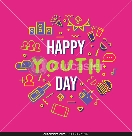 To use this stock image in your creative project, please select the size you need over to the right and click the "Add to Cart" button.
Your downloaded image will come with the Cutcaster watermark removed so don’t worry about the watermark you see on this page. Happy Youth Day party icon set greeting card stock vector clipart, Happy Youth Day typography quote card with icon set illustration. Fun party symbols in colorful outline style. Includes social network, food, drink and music. EPS10 vector. by Cienpies Design