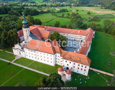 To use this stock image in your creative project, please select the size you need over to the right and click the "Add to Cart" button.
Your downloaded image will come with the Cutcaster watermark removed so don’t worry about the watermark you see on this page. Aerial view of Cistercian monastery Kostanjevica na Krki, homely appointed as Castle Kostanjevica, Slovenia, Europe stock photo, Aerial view of Cistercian monastery Kostanjevica na Krki, homely appointed as Castle Kostanjevica, Slovenia, Europe. by kasto