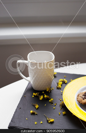 To use this stock image in your creative project, please select the size you need over to the right and click the "Add to Cart" button.
Your downloaded image will come with the Cutcaster watermark removed so don’t worry about the watermark you see on this page. Oatmeal cookies with chocolate on bright yellow plate and cup of coffee. stock photo, Oatmeal cookies with chocolate on bright yellow plate and cup of coffee by Sergiy Artsaba