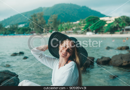 To use this stock image in your creative project, please select the size you need over to the right and click the "Add to Cart" button.
Your downloaded image will come with the Cutcaster watermark removed so don’t worry about the watermark you see on this page. handsome girl in hat on the beach background. Portrait of a woman in white clothes and balck hat on the sea stock photo, handsome girl in hat on the beach background. Portrait of a woman in white clothes and balck hat on the sea by aaalll3110