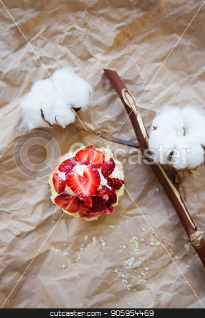 To use this stock image in your creative project, please select the size you need over to the right and click the "Add to Cart" button.
Your downloaded image will come with the Cutcaster watermark removed so don’t worry about the watermark you see on this page. Beautiful muffin with fresh strawberries lies on craft paper, close-up stock photo, Beautiful muffin with fresh strawberries lies on craft paper, close-up. by Sergiy Artsaba