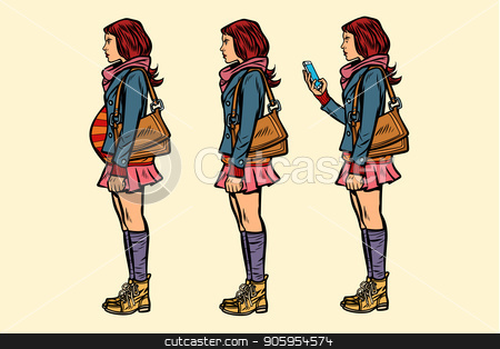 To use this stock image in your creative project, please select the size you need over to the right and click the "Add to Cart" button.
Your downloaded image will come with the Cutcaster watermark removed so don’t worry about the watermark you see on this page. set of teen girl. pregnant and with phone stock vector clipart, set of teen girl. pregnant and with phone. Pop art retro vector illustration kitsch vintage by studiostoks