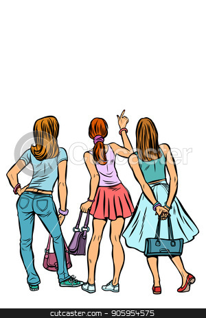 To use this stock image in your creative project, please select the size you need over to the right and click the "Add to Cart" button.
Your downloaded image will come with the Cutcaster watermark removed so don’t worry about the watermark you see on this page. Young women shoppers back. Isolate on a white background stock vector clipart, Young women shoppers back. Isolate on a white background. Pop art retro vector illustration kitsch vintage by studiostoks