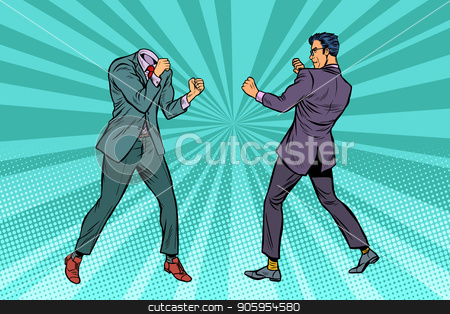 To use this stock image in your creative project, please select the size you need over to the right and click the "Add to Cart" button.
Your downloaded image will come with the Cutcaster watermark removed so don’t worry about the watermark you see on this page. Two men businessman fighting. Pattern without head stock vector clipart, Two men businessman fighting. Pattern without head. Pop art retro vector illustration kitsch vintage by studiostoks
