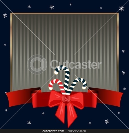 To use this stock image in your creative project, please select the size you need over to the right and click the "Add to Cart" button.
Your downloaded image will come with the Cutcaster watermark removed so don’t worry about the watermark you see on this page. Christmas candy canes. Elegant strict dark blue background with gold frame for text on winter theme. stock vector clipart, Striped dark blue background with a red ribbon with a bow, snowflakes and sweet Christmas candy canes. Elegant strict background with gold frame for text on winter theme. Can be used for invitations by Heliburcka