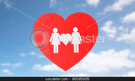 To use this stock image in your creative project, please select the size you need over to the right and click the "Add to Cart" button.
Your downloaded image will come with the Cutcaster watermark removed so don’t worry about the watermark you see on this page. female couple white paper pictogram on red heart stock photo, gay pride, homosexual, valentines day and lgbt concept - female couple white paper pictogram on red heart over blue sky background by Syda Productions