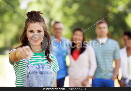 To use this stock image in your creative project, please select the size you need over to the right and click the "Add to Cart" button.
Your downloaded image will come with the Cutcaster watermark removed so don’t worry about the watermark you see on this page. group of happy international friends outdoors stock photo, people, friendship and international concept - happy smiling woman pointing at you and group of happy friends outdoors by Syda Productions
