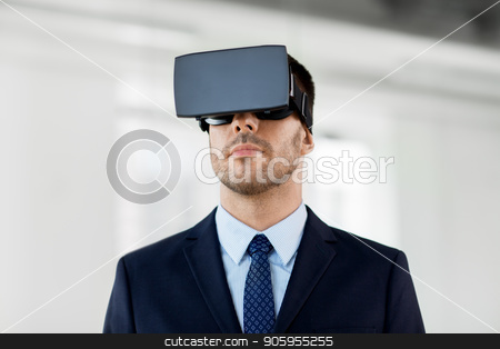 To use this stock image in your creative project, please select the size you need over to the right and click the "Add to Cart" button.
Your downloaded image will come with the Cutcaster watermark removed so don’t worry about the watermark you see on this page. businessman with virtual reality headset at office stock photo, business, technology and augmented reality concept - businessman with vr headset at office by Syda Productions