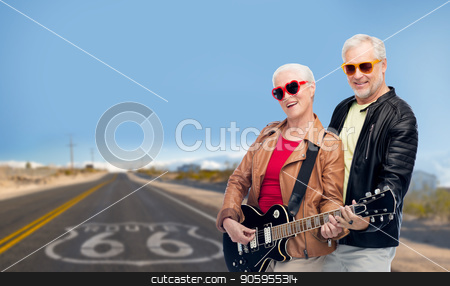 To use this stock image in your creative project, please select the size you need over to the right and click the "Add to Cart" button.
Your downloaded image will come with the Cutcaster watermark removed so don’t worry about the watermark you see on this page. senior couple with electric guitar over route 66 stock photo, rock music, old age and travel concept - happy senior couple with electric guitar over us route 66 background by Syda Productions
