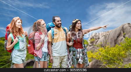 To use this stock image in your creative project, please select the size you need over to the right and click the "Add to Cart" button.
Your downloaded image will come with the Cutcaster watermark removed so don’t worry about the watermark you see on this page. friends with backpacks over seychelles island stock photo, travel, tourism, hike and adventure concept - group of smiling friends with backpacks pointing finger to something over background of seychelles island by Syda Productions