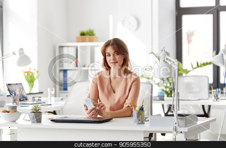 To use this stock image in your creative project, please select the size you need over to the right and click the "Add to Cart" button.
Your downloaded image will come with the Cutcaster watermark removed so don’t worry about the watermark you see on this page. businesswoman with smartphone working at office stock photo, business, technology and people concept - businesswoman with smartphone working at office by Syda Productions