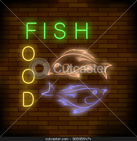 To use this stock image in your creative project, please select the size you need over to the right and click the "Add to Cart" button.
Your downloaded image will come with the Cutcaster watermark removed so don’t worry about the watermark you see on this page. Colorful Neon Fish Food Sign stock vector clipart, Colorful Neon Fish Food Sign on Brick Wall Background. by valeo5