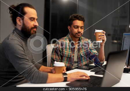 To use this stock image in your creative project, please select the size you need over to the right and click the "Add to Cart" button.
Your downloaded image will come with the Cutcaster watermark removed so don’t worry about the watermark you see on this page. creative team drinking coffee at night office stock photo, deadline, technology and people concept - creative team drinking coffee and working with computers late at night office by Syda Productions