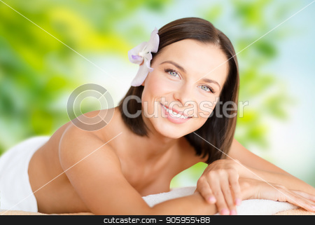 To use this stock image in your creative project, please select the size you need over to the right and click the "Add to Cart" button.
Your downloaded image will come with the Cutcaster watermark removed so don’t worry about the watermark you see on this page. close up of beautiful woman at spa stock photo, wellness and beauty concept - close up of beautiful woman at spa over green natural background by Syda Productions