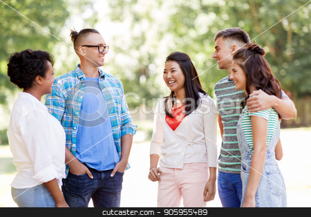 To use this stock image in your creative project, please select the size you need over to the right and click the "Add to Cart" button.
Your downloaded image will come with the Cutcaster watermark removed so don’t worry about the watermark you see on this page. group of happy international friends in park stock photo, people, friendship and communication concept - group of happy friends talking in park by Syda Productions