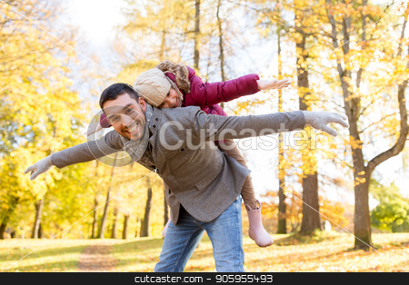 To use this stock image in your creative project, please select the size you need over to the right and click the "Add to Cart" button.
Your downloaded image will come with the Cutcaster watermark removed so don’t worry about the watermark you see on this page. happy father and daughter playing at autumn park stock photo, family, season and people concept - happy father and little daughter playing at autumn park by Syda Productions