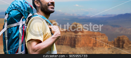 To use this stock image in your creative project, please select the size you need over to the right and click the "Add to Cart" button.
Your downloaded image will come with the Cutcaster watermark removed so don’t worry about the watermark you see on this page. close up of man with backpack over grand canyon stock photo, adventure, travel, tourism, hike and people concept - close up of smiling man with backpack over grand canyon national park background by Syda Productions