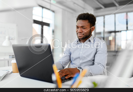 To use this stock image in your creative project, please select the size you need over to the right and click the "Add to Cart" button.
Your downloaded image will come with the Cutcaster watermark removed so don’t worry about the watermark you see on this page. african american businessman with laptop at office stock photo, business, people and technology concept - african american businessman with laptop computer working at office by Syda Productions