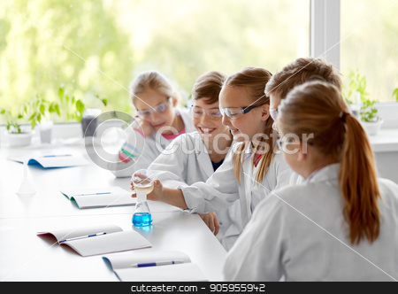 To use this stock image in your creative project, please select the size you need over to the right and click the "Add to Cart" button.
Your downloaded image will come with the Cutcaster watermark removed so don’t worry about the watermark you see on this page. kids with test tube studying chemistry at school stock photo, education, science, chemistry and children concept - kids or students with test tube making experiment at school laboratory by Syda Productions