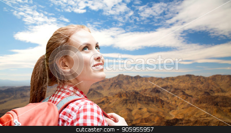 To use this stock image in your creative project, please select the size you need over to the right and click the "Add to Cart" button.
Your downloaded image will come with the Cutcaster watermark removed so don’t worry about the watermark you see on this page. smiling woman with backpack over grand canyon stock photo, adventure, travel, tourism, hike and people concept - smiling young woman with backpack over grand canyon national park hills background by Syda Productions