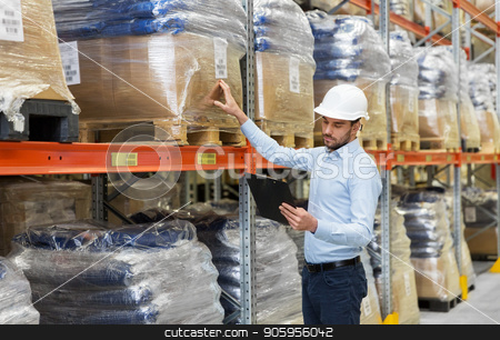 To use this stock image in your creative project, please select the size you need over to the right and click the "Add to Cart" button.
Your downloaded image will come with the Cutcaster watermark removed so don’t worry about the watermark you see on this page. businessman with clipboard at warehouse stock photo, wholesale, logistic, business, export and people concept - man or manager in helmet with clipboard checking goods at warehouse by Syda Productions
