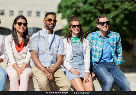 To use this stock image in your creative project, please select the size you need over to the right and click the "Add to Cart" button.
Your downloaded image will come with the Cutcaster watermark removed so don’t worry about the watermark you see on this page. group of happy friends in sunglasses in city stock photo, people, friendship and international concept - group of happy smiling friends in sunglasses in city by Syda Productions