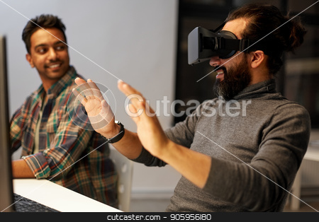 To use this stock image in your creative project, please select the size you need over to the right and click the "Add to Cart" button.
Your downloaded image will come with the Cutcaster watermark removed so don’t worry about the watermark you see on this page. creative man in virtual reality headset at office stock photo, deadline, augmented reality and technology concept - creative man with virtual headset or 3d glasses at office by Syda Productions