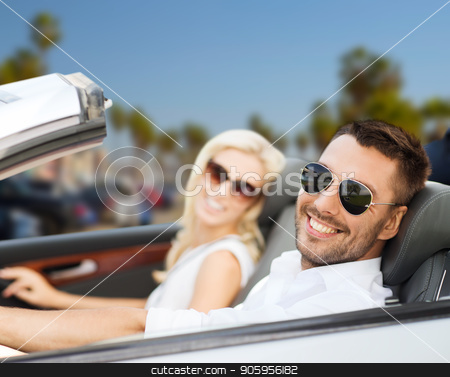 To use this stock image in your creative project, please select the size you need over to the right and click the "Add to Cart" button.
Your downloaded image will come with the Cutcaster watermark removed so don’t worry about the watermark you see on this page. happy couple driving in convertible car stock photo, road trip, travel and people concept - happy couple driving in convertible car over venice beach background in california by Syda Productions
