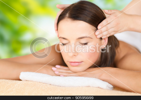 To use this stock image in your creative project, please select the size you need over to the right and click the "Add to Cart" button.
Your downloaded image will come with the Cutcaster watermark removed so don’t worry about the watermark you see on this page. close up of beautiful woman having head massage stock photo, wellness, spa and beauty concept - close up of beautiful woman having head massage over green natural background by Syda Productions