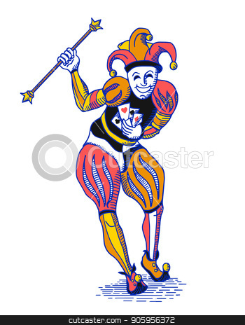 To use this stock image in your creative project, please select the size you need over to the right and click the "Add to Cart" button.
Your downloaded image will come with the Cutcaster watermark removed so don’t worry about the watermark you see on this page. Bright colorful joker with staff in old engraving style on white stock vector clipart, Bright colorful joker with staff in old engraving style isolated on white by Evgeny