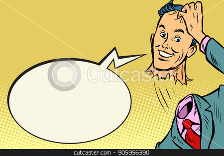 To use this stock image in your creative project, please select the size you need over to the right and click the "Add to Cart" button.
Your downloaded image will come with the Cutcaster watermark removed so don’t worry about the watermark you see on this page. The headless man is polite greeting stock vector clipart, The headless man is polite greeting. Comic cartoon pop art retro vector illustration drawing by rogistok