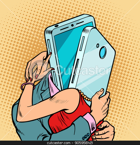 To use this stock image in your creative project, please select the size you need over to the right and click the "Add to Cart" button.
Your downloaded image will come with the Cutcaster watermark removed so don’t worry about the watermark you see on this page. virtual date man and woman hugging. Loving couple stock vector clipart, virtual date man and woman hugging. Loving couple. meeting via smartphone. Comic cartoon pop art retro vector illustration drawing by rogistok