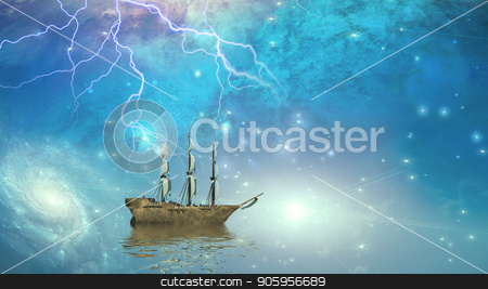 To use this stock image in your creative project, please select the size you need over to the right and click the "Add to Cart" button.
Your downloaded image will come with the Cutcaster watermark removed so don’t worry about the watermark you see on this page. Sailing ship in starry sky stock photo, Sailing ship sails through the stars by Bruce Rolff