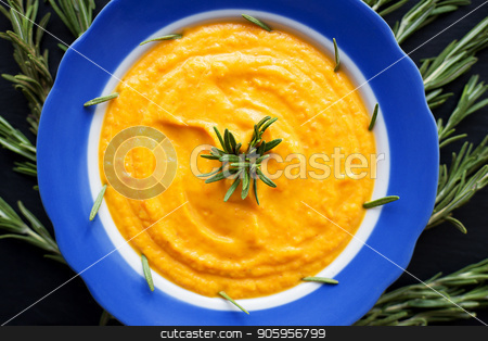 To use this stock image in your creative project, please select the size you need over to the right and click the "Add to Cart" button.
Your downloaded image will come with the Cutcaster watermark removed so don’t worry about the watermark you see on this page. pumpkin soup with rosemary branches on a black background with a blue napkin stock photo, pumpkin soup with rosemary branches on a black background with a blue napkin. by Sergiy Artsaba
