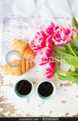 To use this stock image in your creative project, please select the size you need over to the right and click the "Add to Cart" button.
Your downloaded image will come with the Cutcaster watermark removed so don’t worry about the watermark you see on this page. nice cup of coffee, croissants and pink tulips on old white table, close-up stock photo, nice cup of coffee, croissants and pink tulips on old white table, close-up. by Sergiy Artsaba